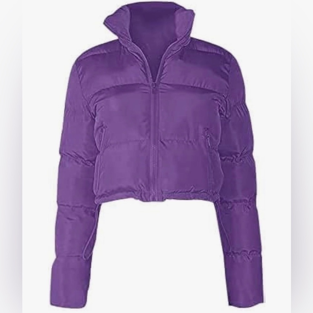 Cropped Puffer Jacket-Purple - Picture 2 of 6